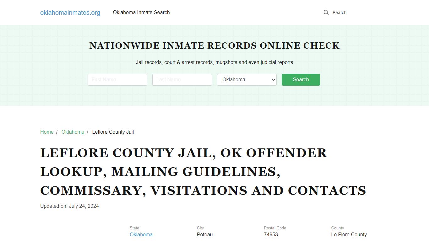 Leflore County Jail, OK: Inmate Search Options, Visitations, Contacts